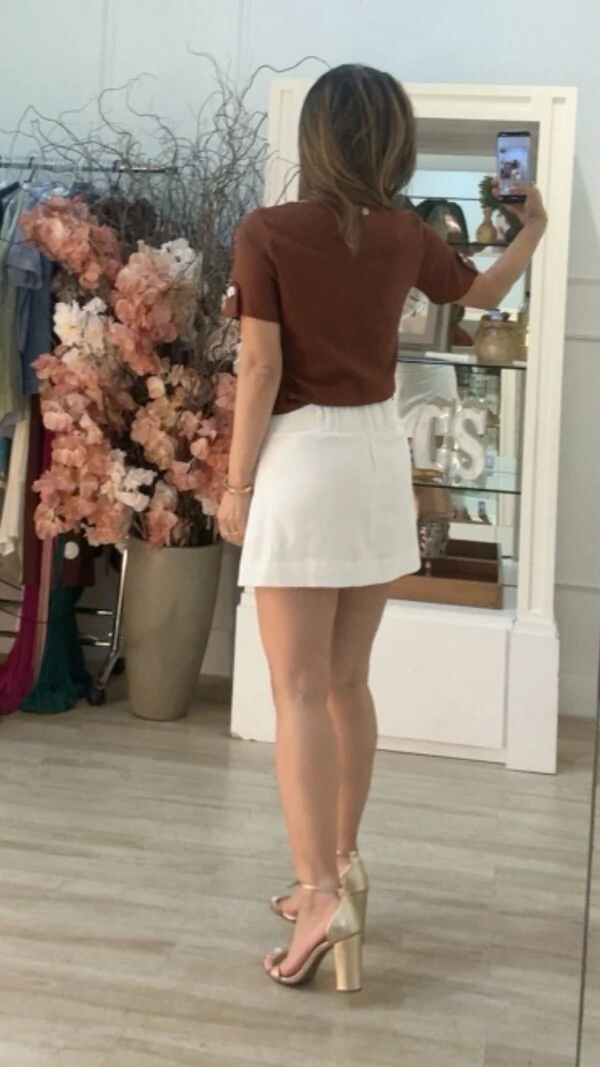 Blusa Morgan Mangas Curtas Com Martingale E Botão Marmorizado