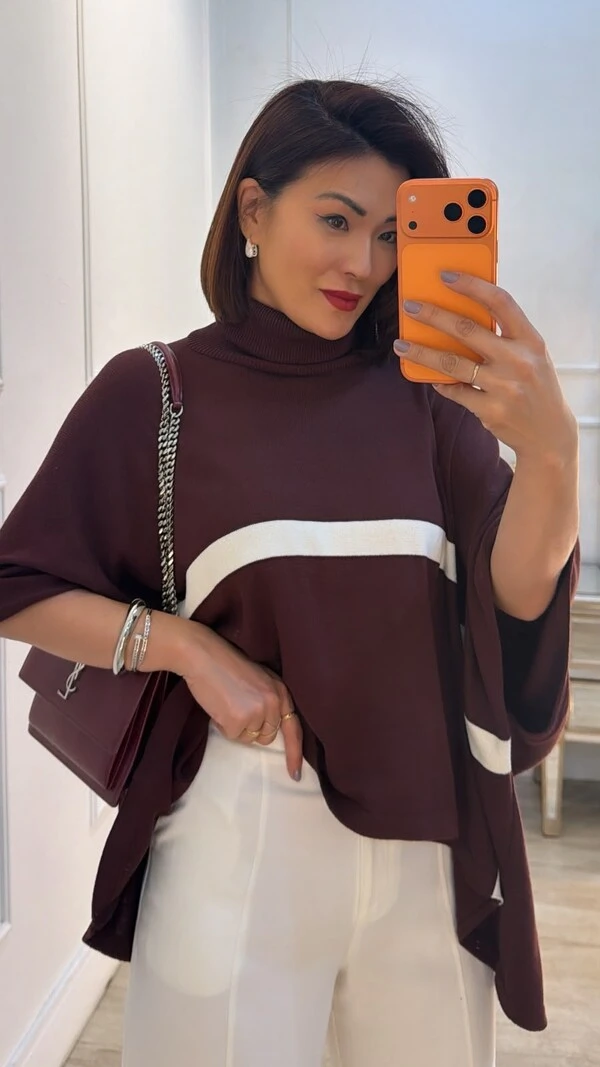 Poncho Gola Role Silvana Faixa Bicolor