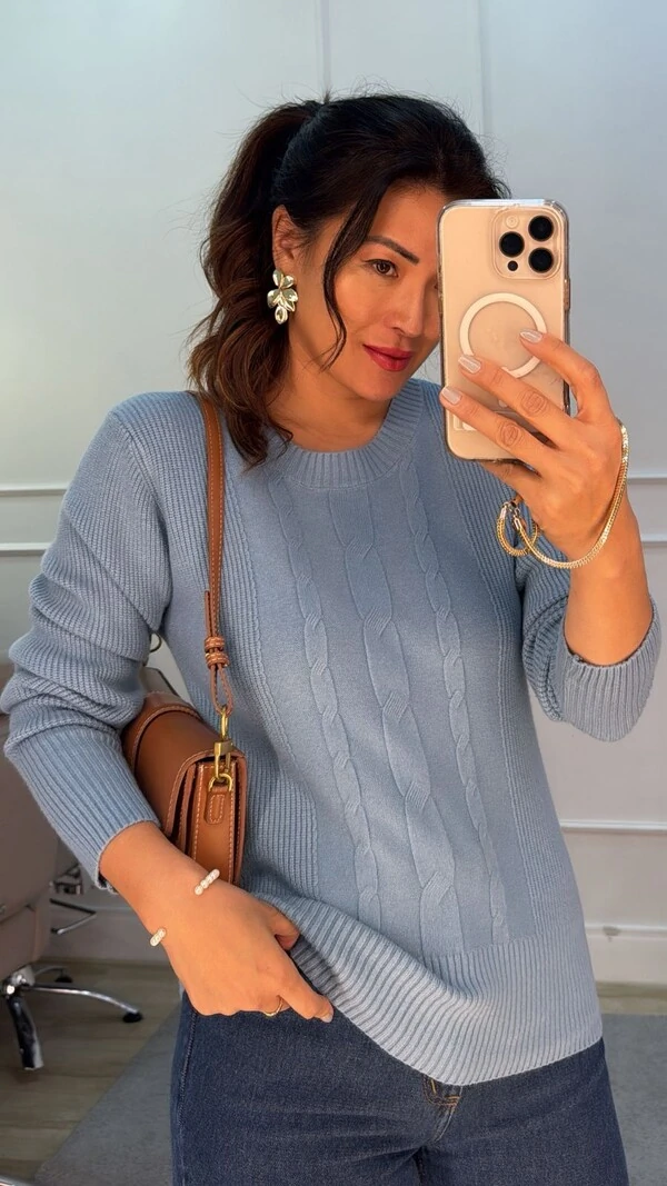 Blusa Tricot Antonia Canelado Com Trançado Triplo Frontal