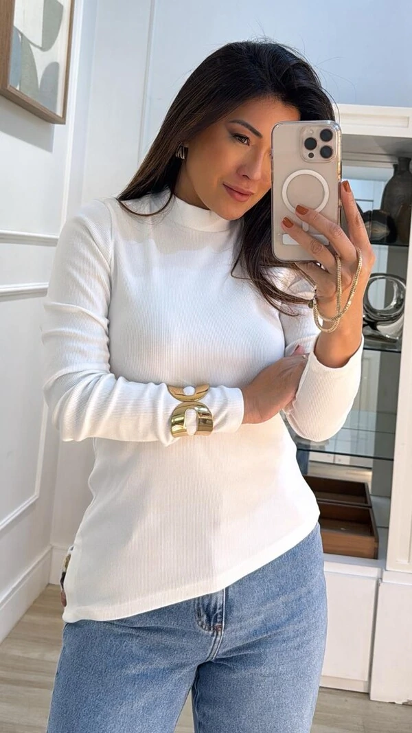 Blusa Cacharrel Elaine Barrado Assimétrico Com Pedrarias