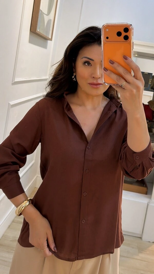 Maxi Camisa Detalhe De Pregas Nos Punhos E Posterior