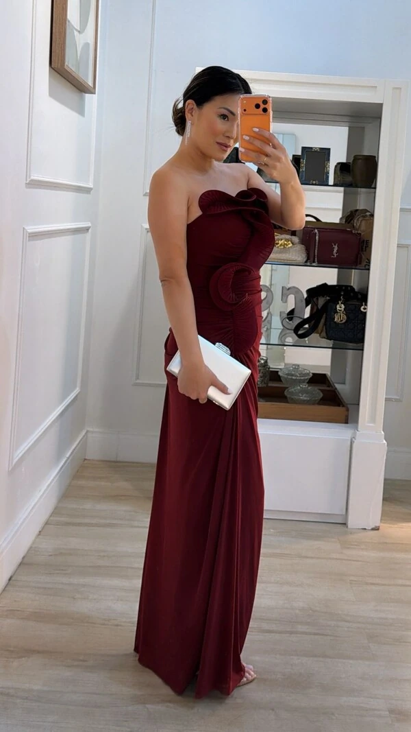 Vestido Longo Tulê Gabriella Tomara Que Caia Com Babados