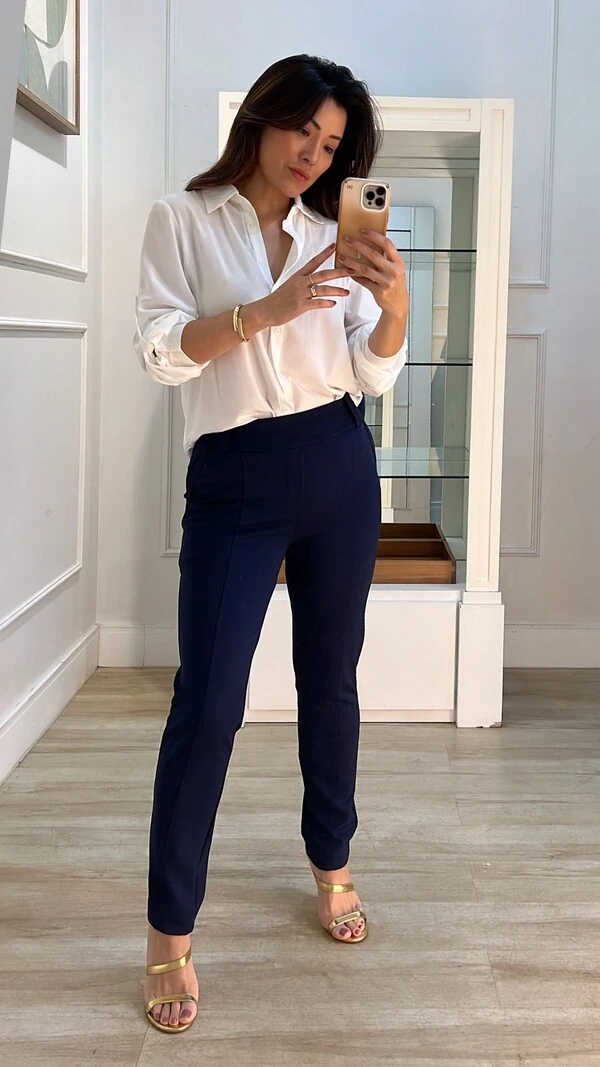 Calça Skinny Sheila Bolsos Faca Frontal Com Nervura Em Relevo