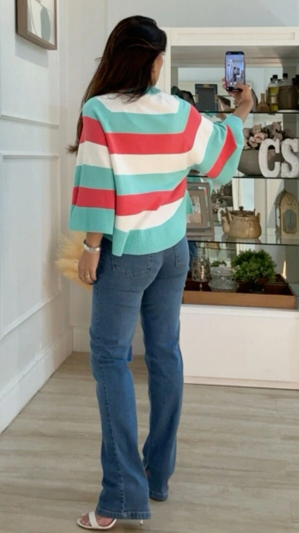 Poncho Tricolor Listrado Cindy Mangas Amplas