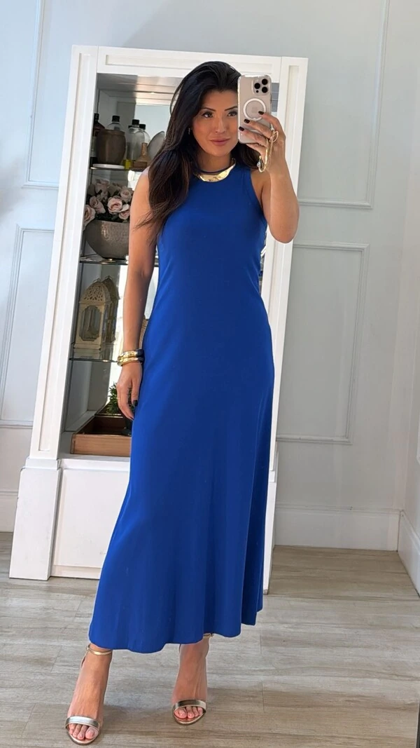 Vestido Midi Cavado Canelado Pamela Detalhe Drapeado