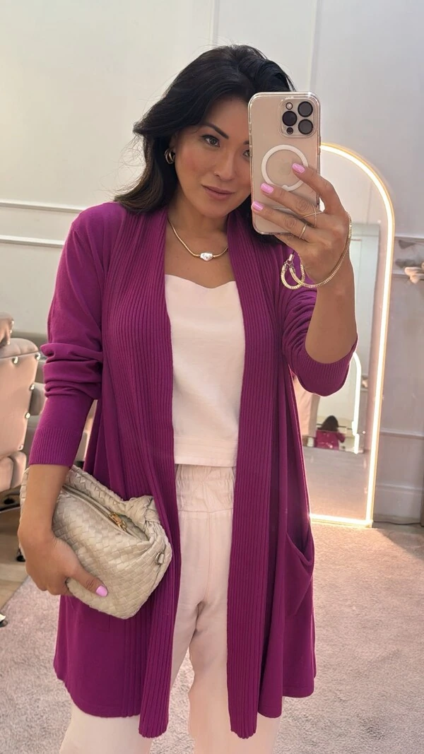 Cardigan Alessia Detalhes Canelados E Bolsos Frontais