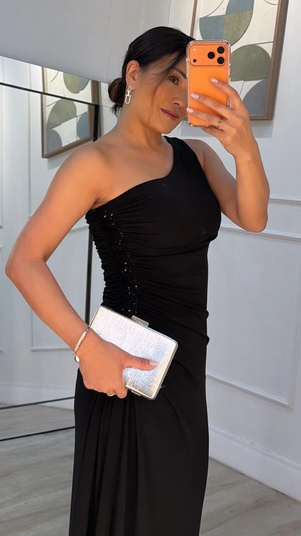 Vestido Longo Drapeado Cris Ombro Único