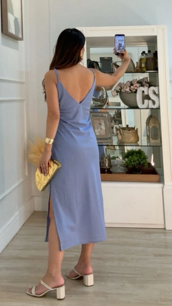 Vestido Midi Amplo Decote V Frontal E Posterior Luisa