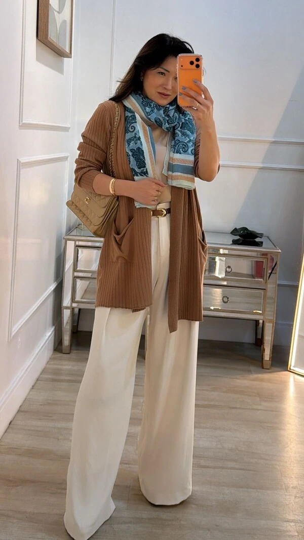 Maxi Cardigan Tricot Canelado Pandora Bolsos Frontais