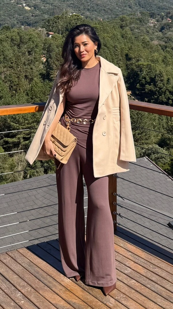 Conjunto Malha Cris Blusa Assimétrica & Calça Pantalona