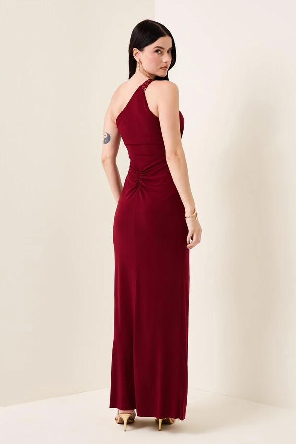 Vestido Longo Detalhe Em Paetê Catarina Fenda Frontal