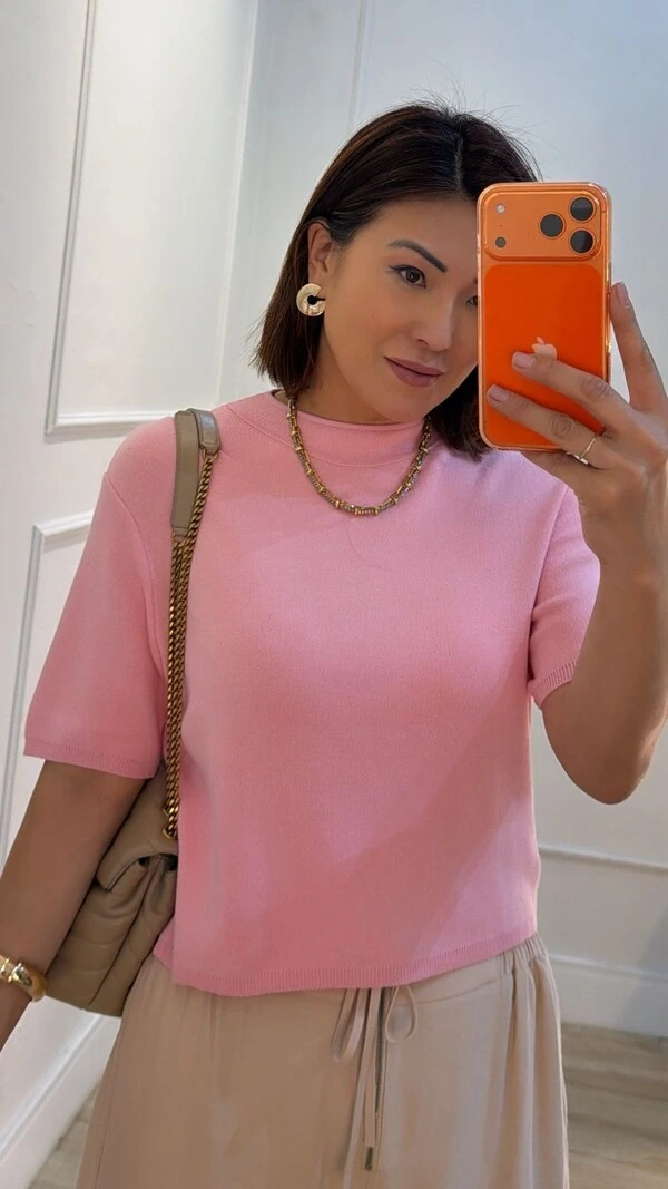 Blusa Tricot Gola Alta Simone Mangas 3/4