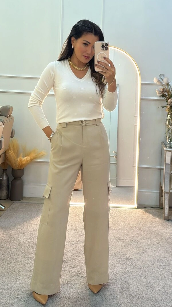 Calça Pantalona Cargo Mariane Com Cinto Faixa