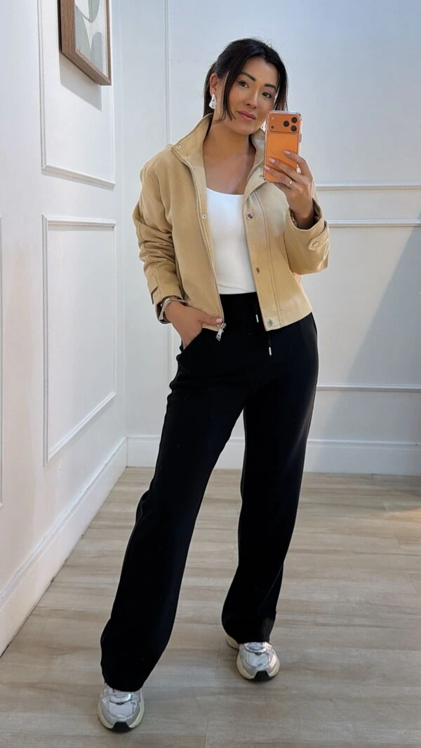 Jaqueta Casaco Curto Suede Jane Martingale Nos Punhos