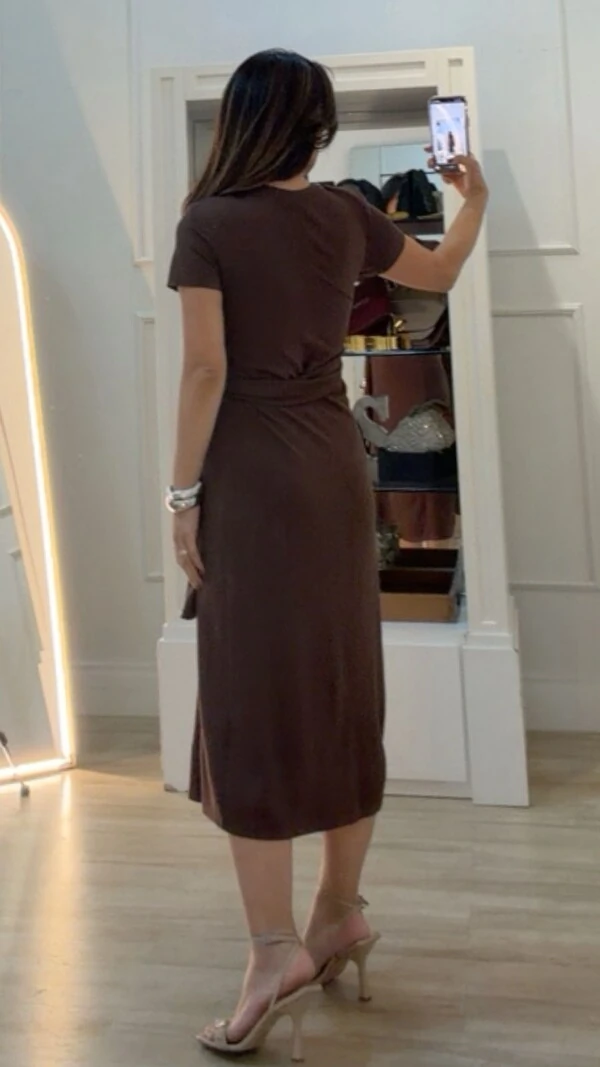 Vestido Midi Malha Aysha Cinto Faixa Fixo Com Amarração