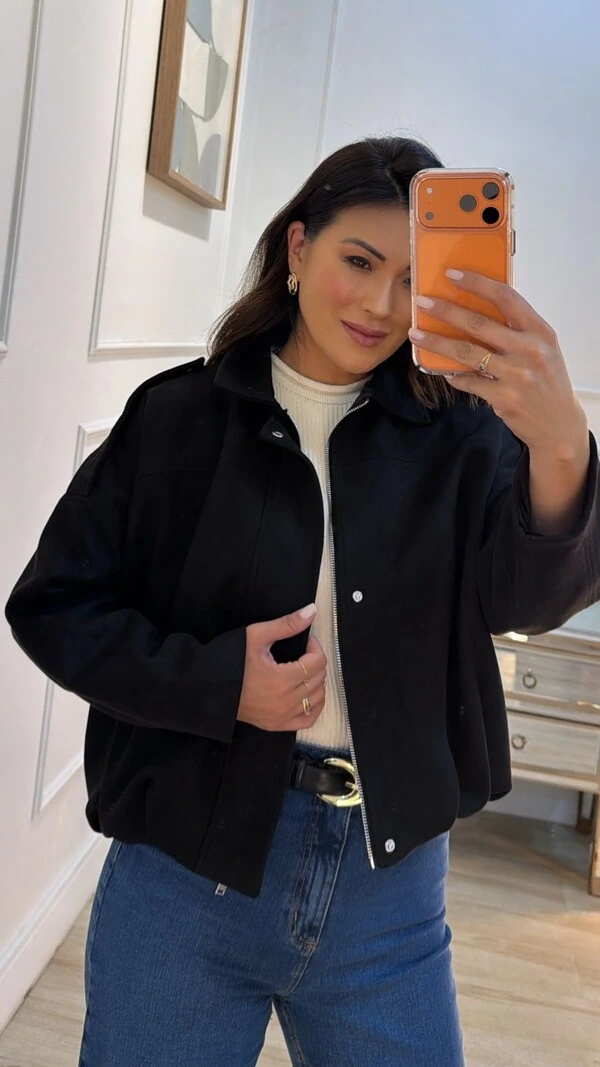 Jaqueta Casaco Balonê Suede Mirelle Martingalê Nos Ombros