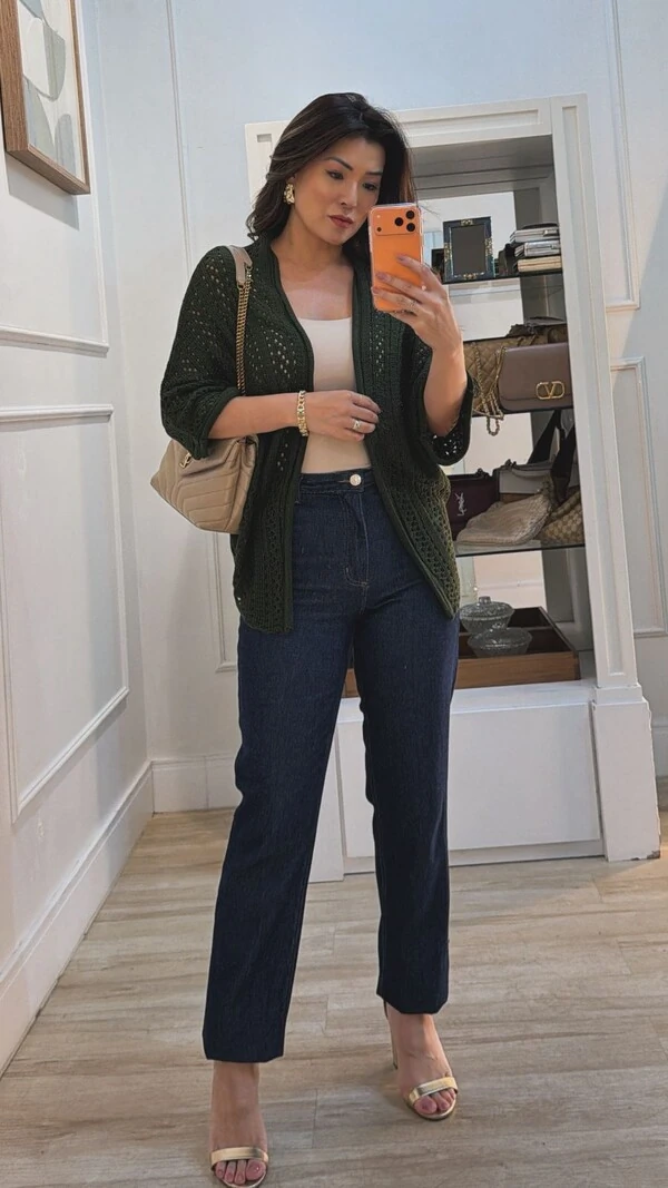 Kimono Tricot Vazado Fabi Mangas 3/4