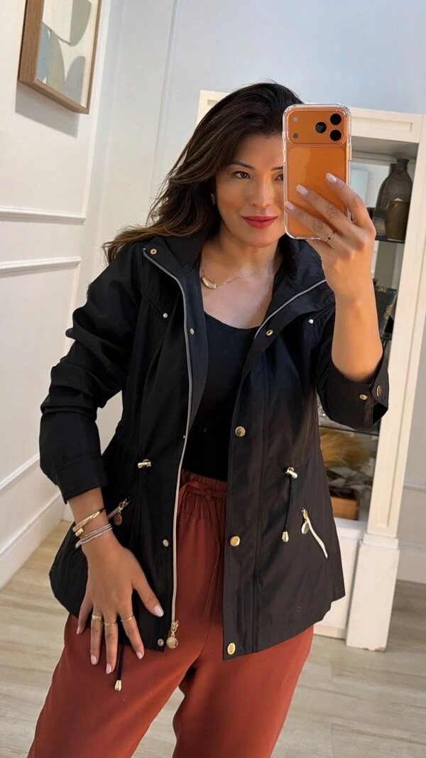 Parka Com Puxadores Reguláveis Na Cintura Luna Botões Dourados