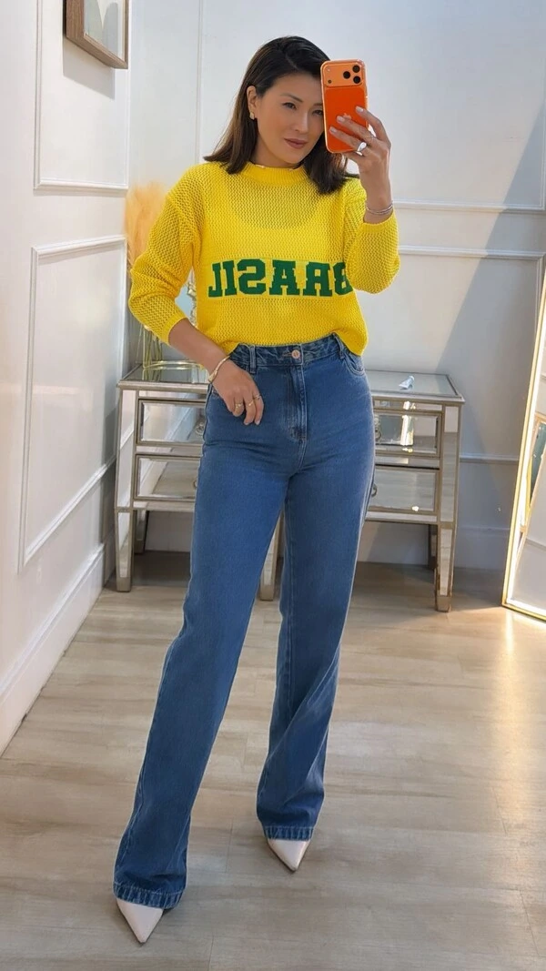 Blusa Tricot Vazada Brasil Amora Mangas Longas