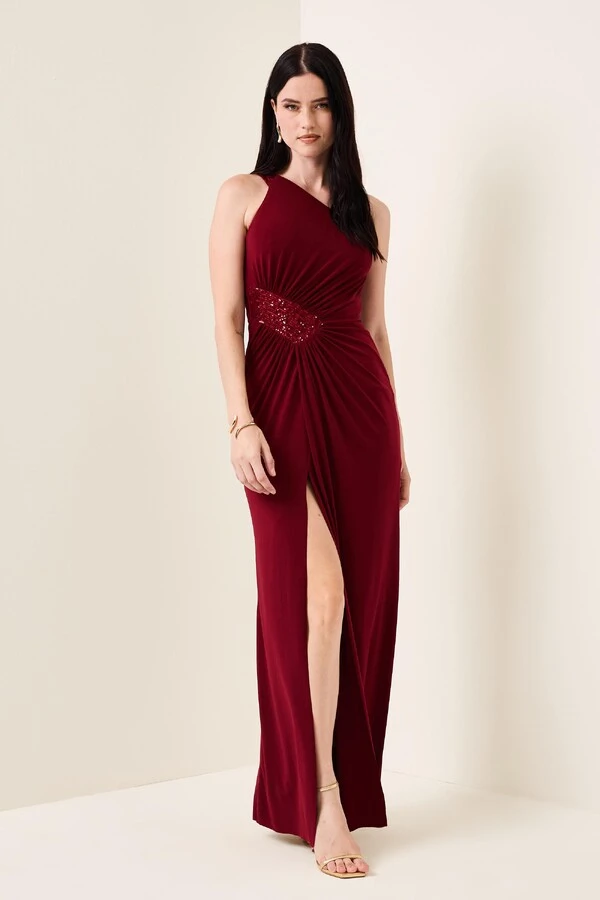 Vestido Longo Detalhe Em Paetê Catarina Fenda Frontal