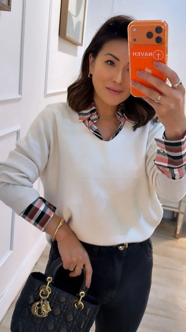 Blusa Tricot Ampla Decote V Paola Mangas Longas