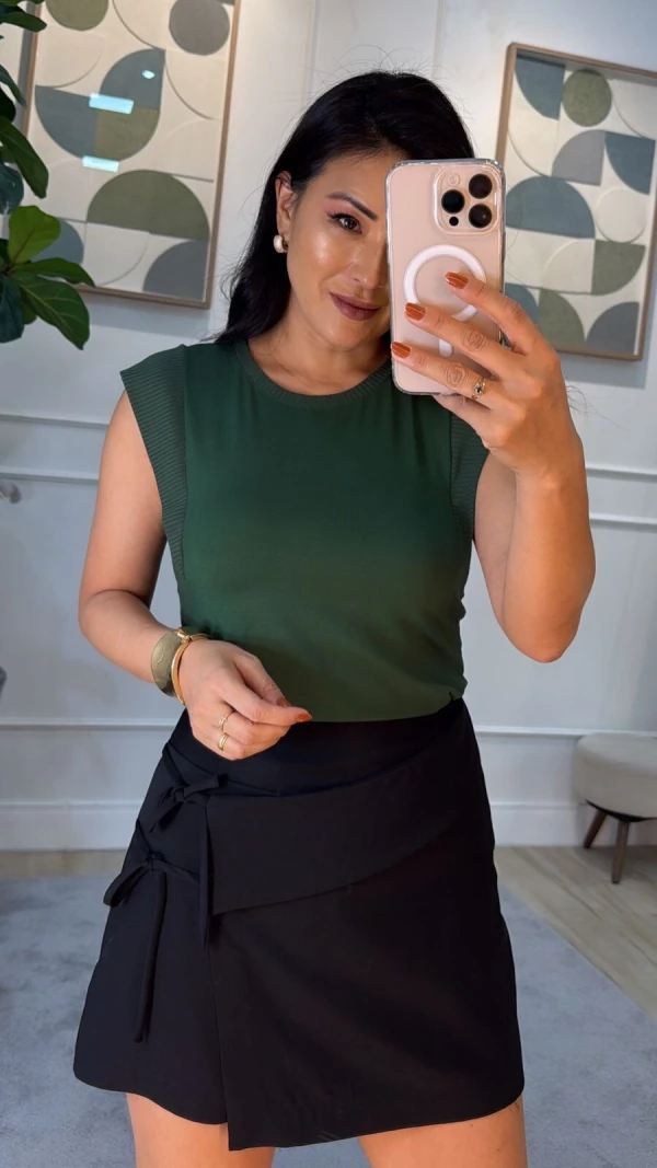 Blusa Regata Malha Anaju Com Detelhe Canelado