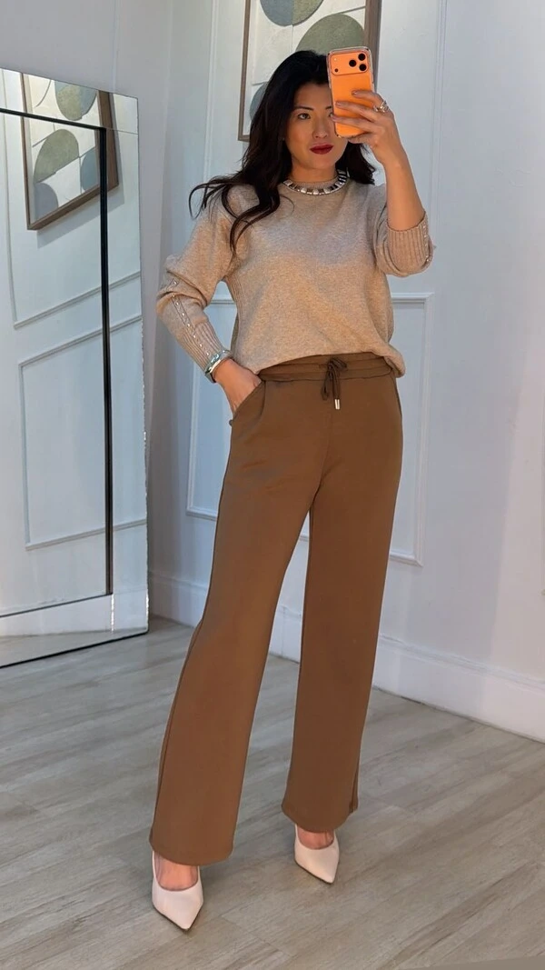 Calça Pantalona Moletinho Paola Com Bolsos Faca