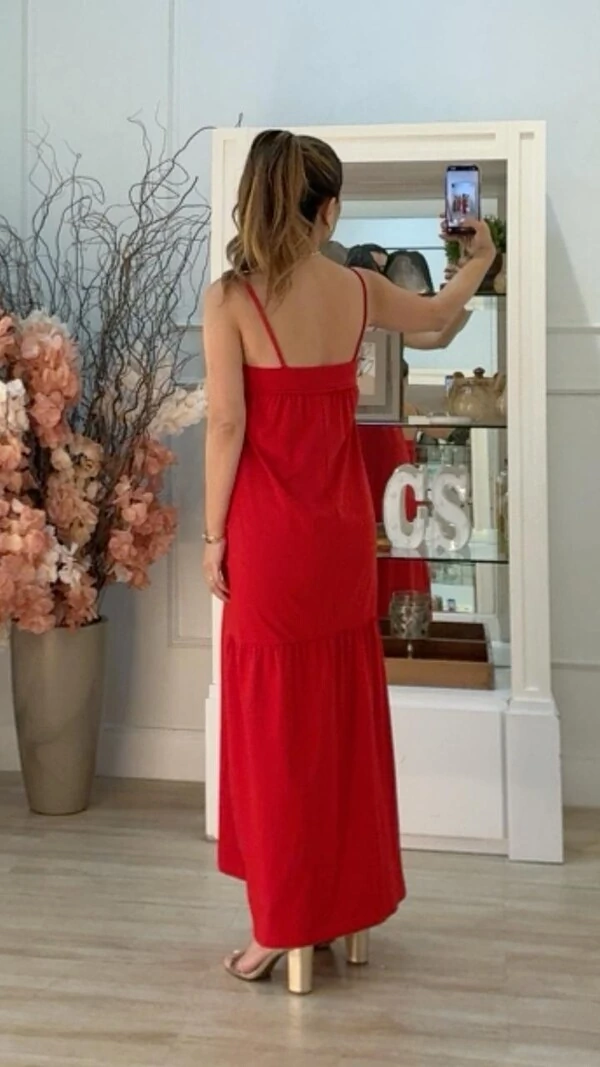 Vestido Midi Amplo Malha Sabrina Decote Reto Com Detalhe Em Vivo