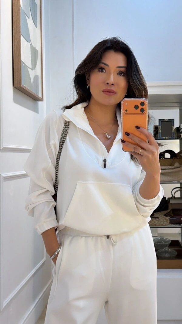 Conjunto Moletom Luiza Blusa Detalhe Elástico Nos Punhos E Calça Pantalona