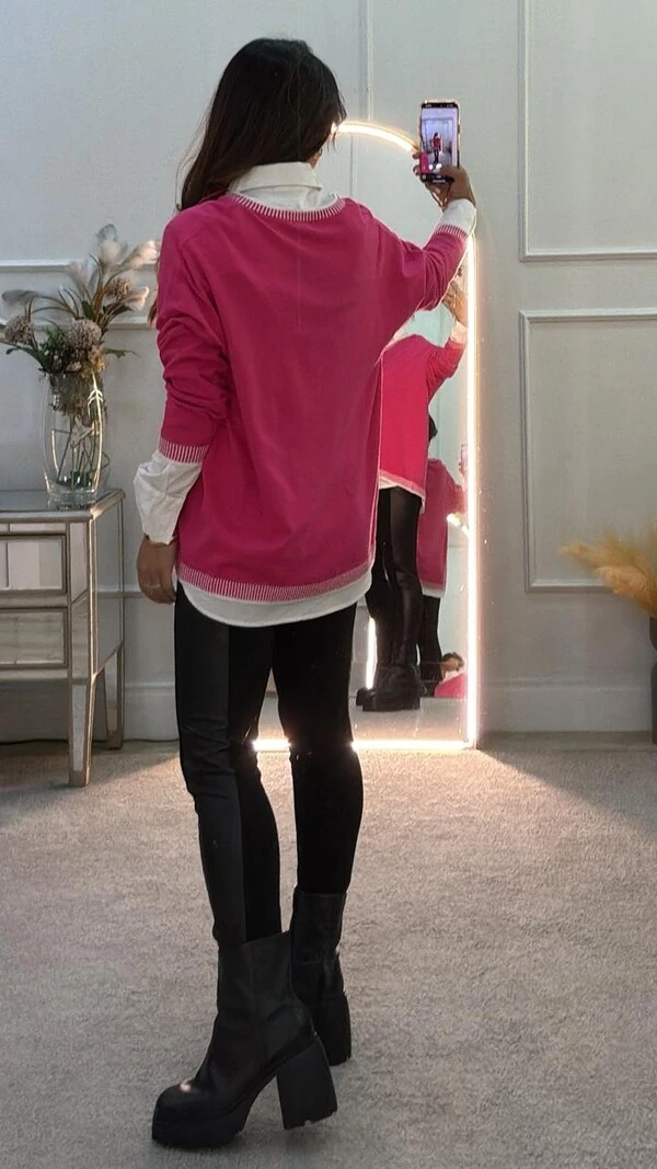Blusa Tricot Glenda Decote V Com Bicolor Detalhe Bicolor