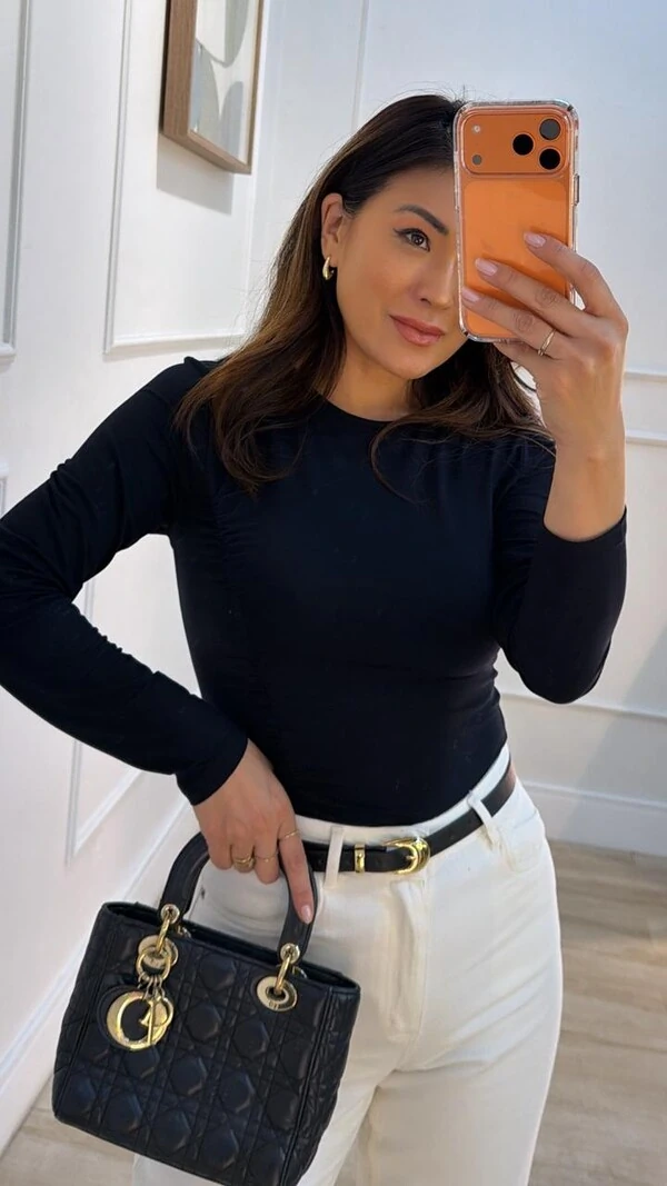 Blusa De Malha Drapeado Lateral Mila Mangas Longas