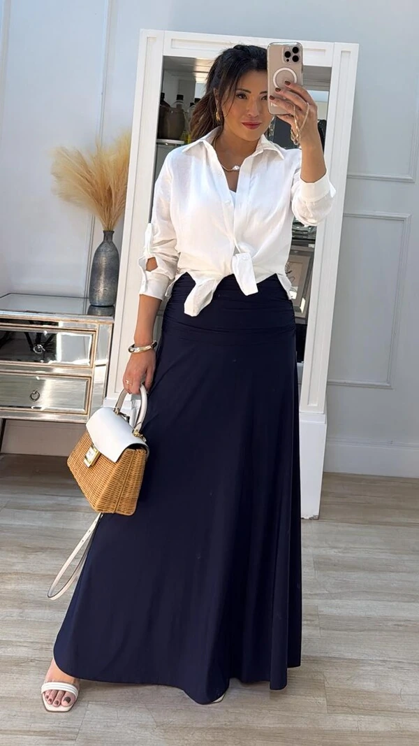 Camisa Linho Andreia Mangas Longas Com Martingalê