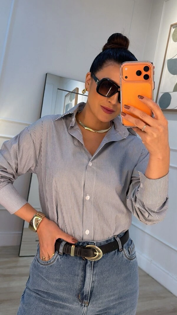 Camisa Listrada Diana Mangas Longas