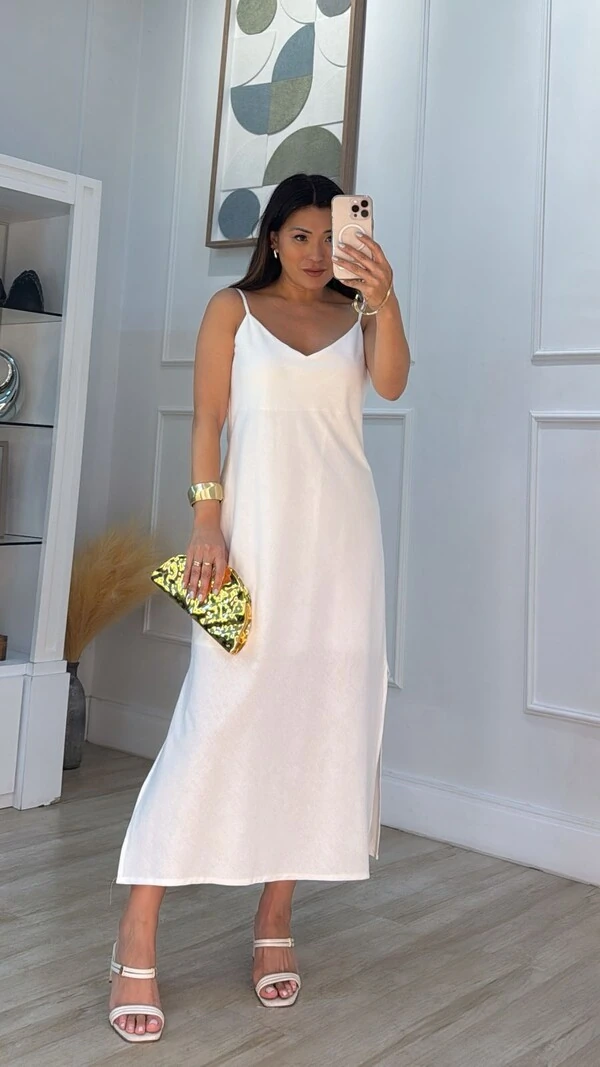 Vestido Midi Amplo Decote V Frontal E Posterior Luisa