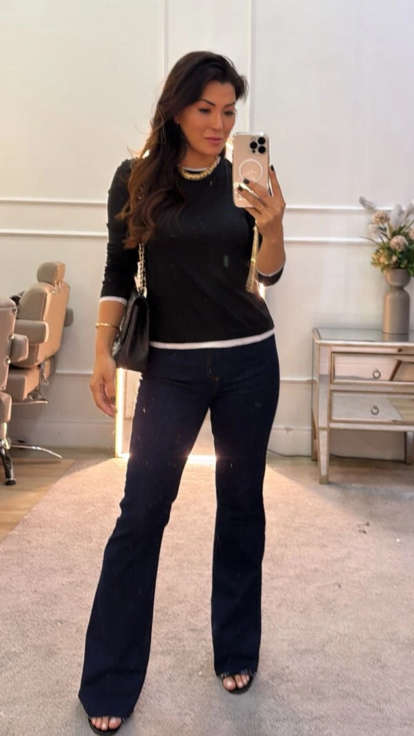 Blusa Mangas Longas Miriam Detalhe Vivo Bicolor