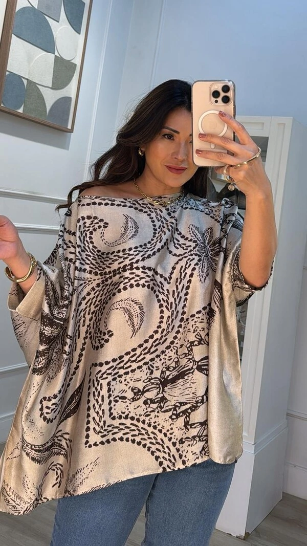 Blusa Kaftan Acetinada Estampada Hellen