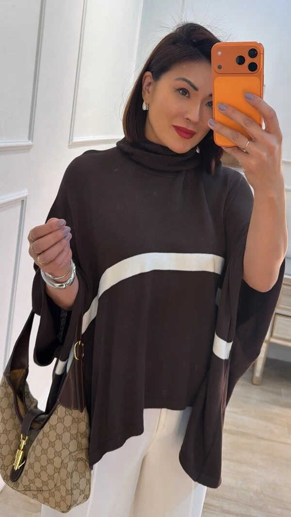 Poncho Gola Role Silvana Faixa Bicolor