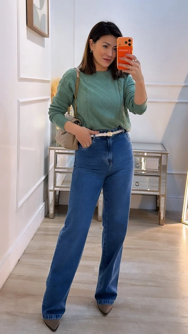Blusa Tricot Mangas Longas Lívia Losangos Texturizados Frontais