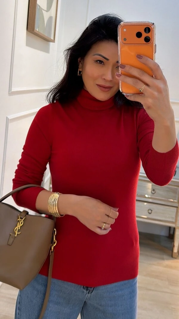 Blusa Tricot Basica Cacharrel Izabelly Nervuras Caneladas Nos Ombros