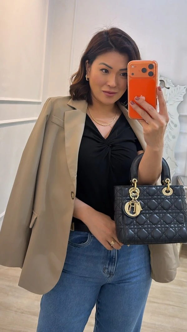 Maxi Blazer Cinthia Bolsos Fake Com Lapela