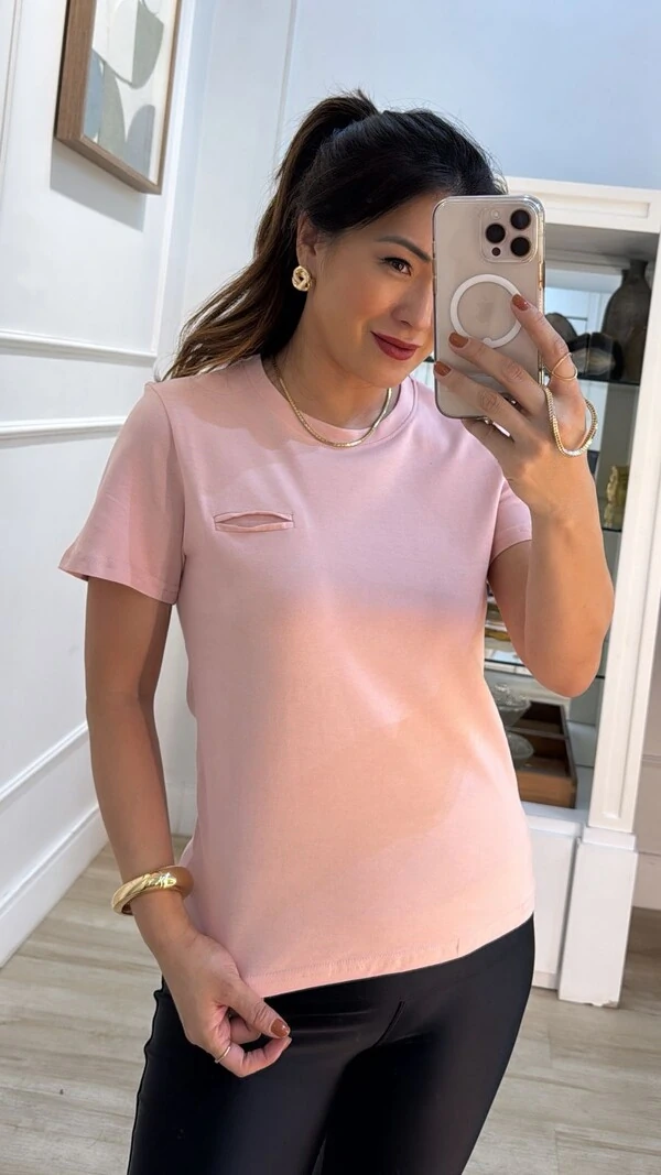 Blusa Básica Tania Bolso Fake Único