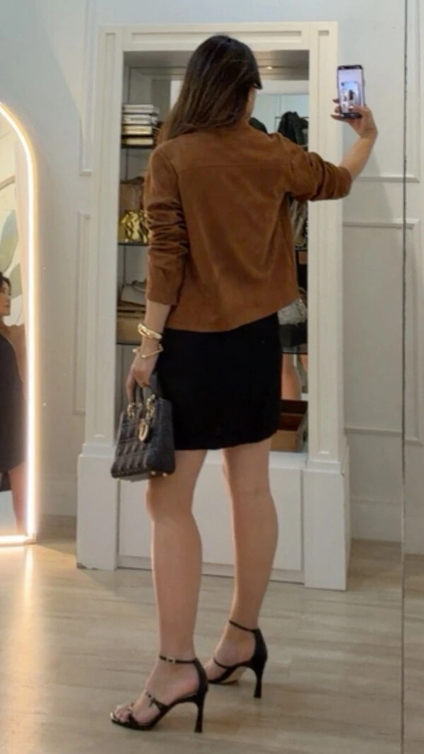 Jaqueta Suede Gola Alta Amora Botões E Zíper Prata