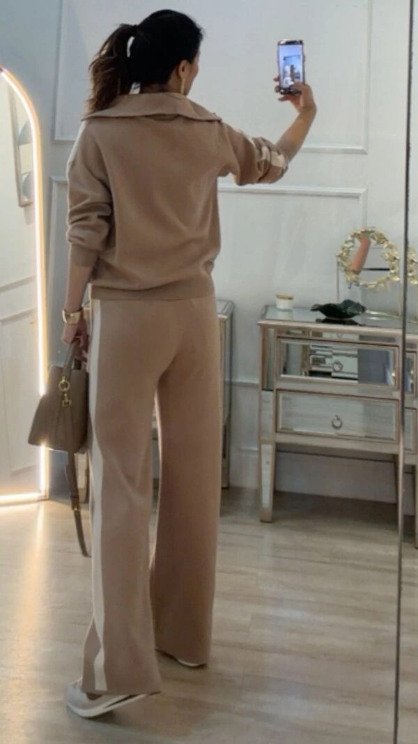 Calça Pantalona Tricot Carol Faixa Lateral