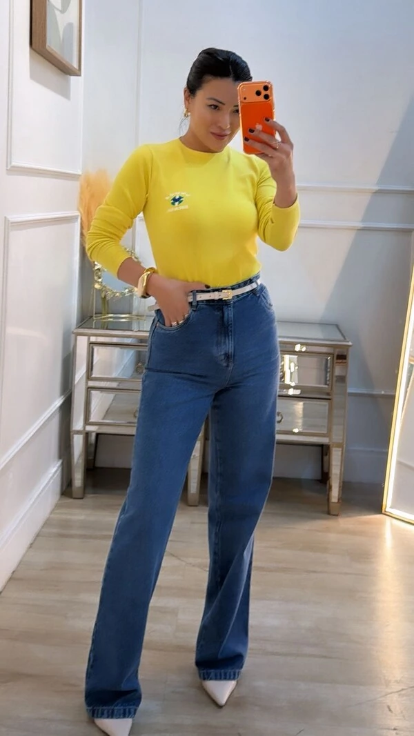 Blusa Tricot Brasil Melinda Punhos Detalhe Dedinho