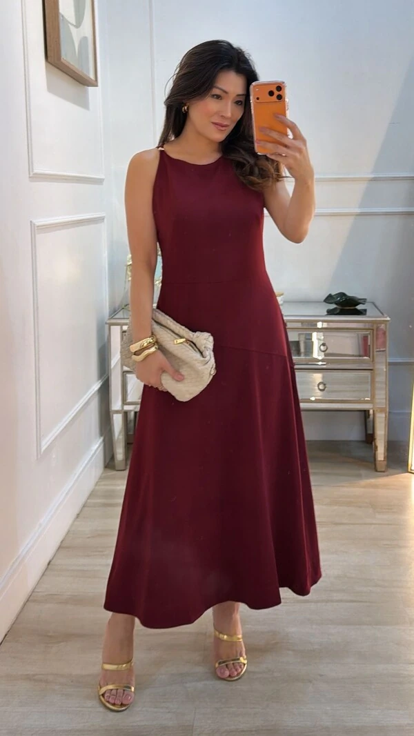 Vestido Detalhe Dourado Na Alça Elise Recorte Assimétrico