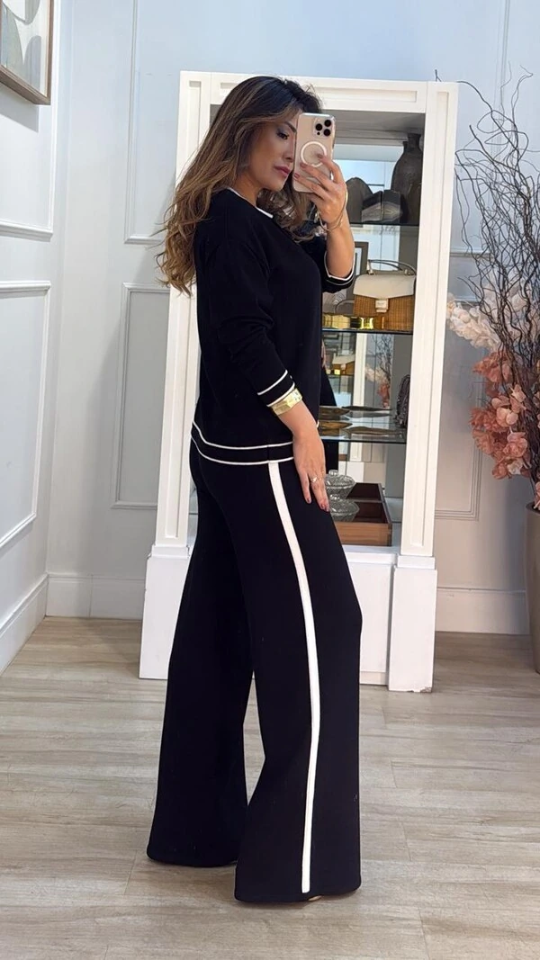 Conjunto Tricot Ingrid Blusa Mangas Longas E Calça Faixa Lateral