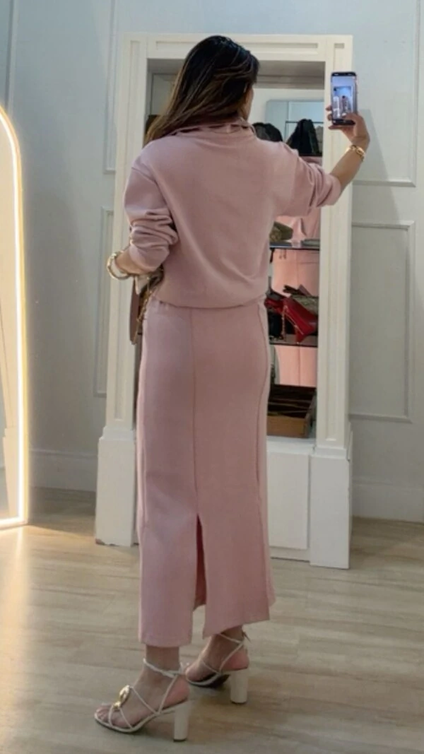 Conjunto Moletom Glaucia Blusa Gola Alta E Saia Midi