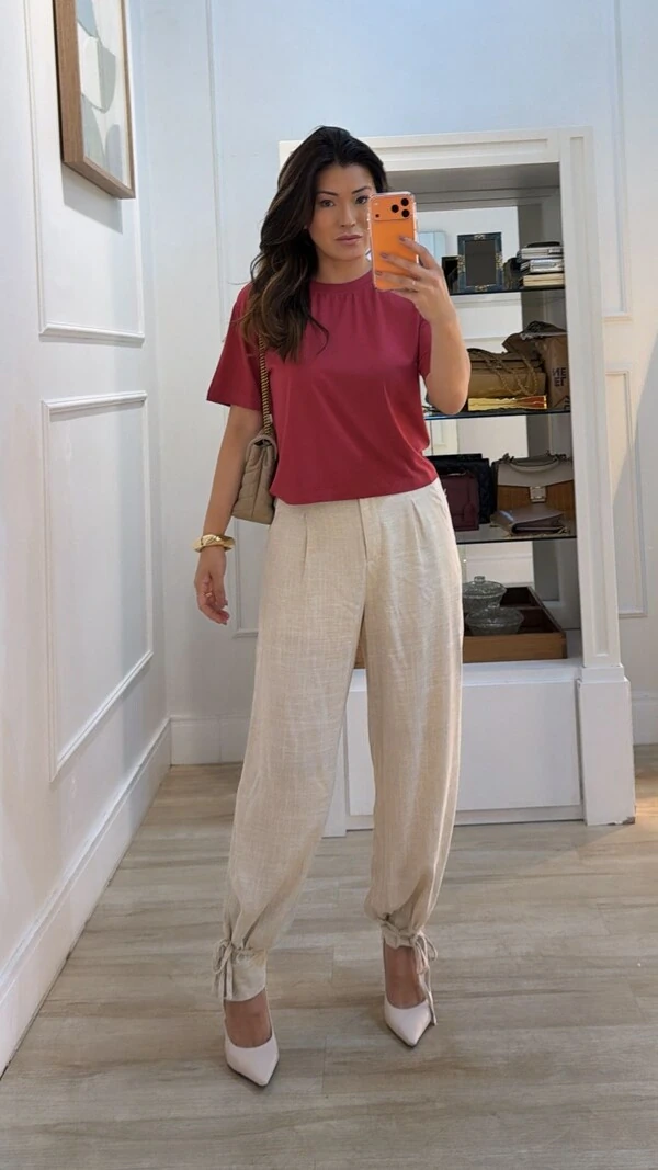 Blusa Malha Ampla Gola Careca Anny Mangas 3/4