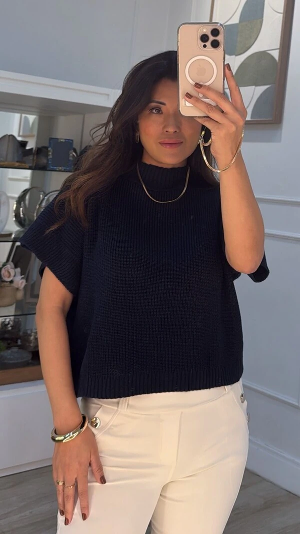 Blusa Ampla Tricot Priscila Gola Alta Canelada