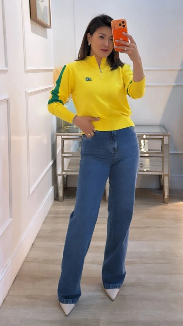 Suéter Tricot Brasil Patricia Zíper Prata